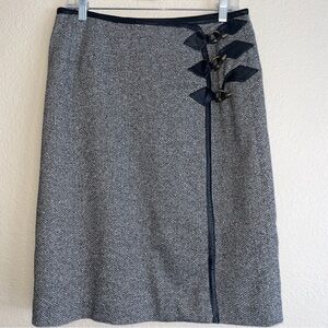 Austin Reed Wool Blend Tweed Leather Trim Embellished Pencil Skirt Sz 8